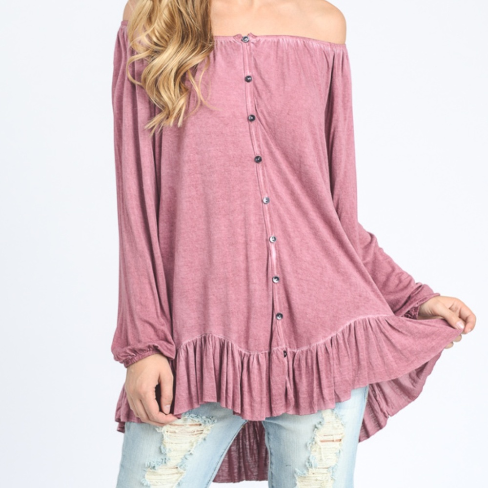 Mauve Off Shoulder Boho Top 18009 - Picture 1 of 8
